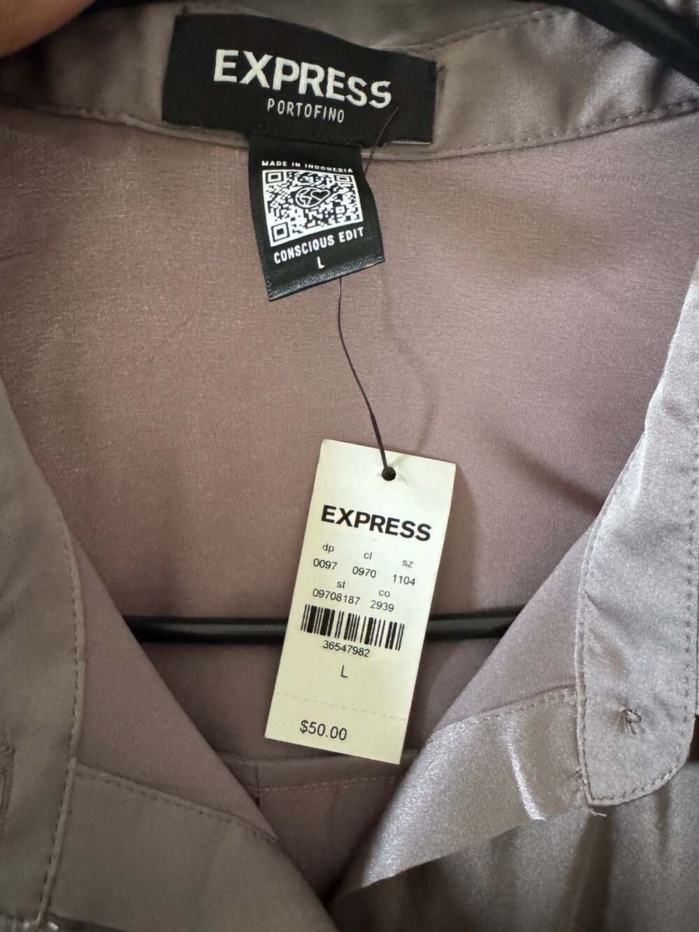 EXPRESS Portofino Silky Long Sleeve Button Up Shirt Gray Size L New With Tags - Picture 3 of 3